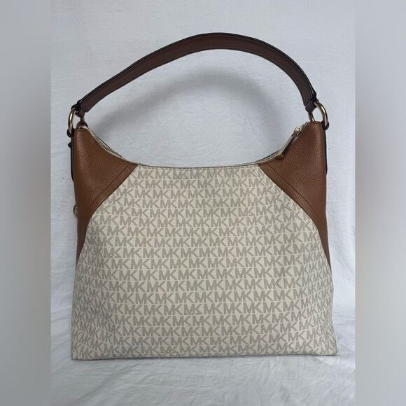 Michael Kors Aria Large Shoulder Bag Signature Logo Vanilla / Acorn - Picture 4 of 7